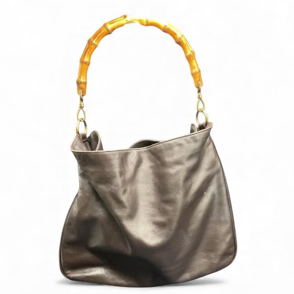 Handbags - Gucci Bamboo 1947 Brown Leather Shoulder Bag with Bamboo Handle